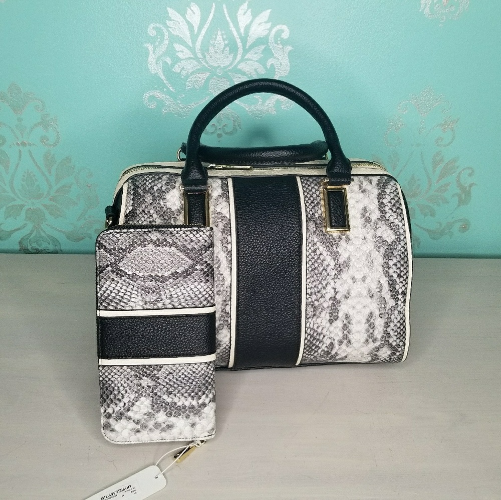 NWT Black, Gold and Python Handbag and Wallet